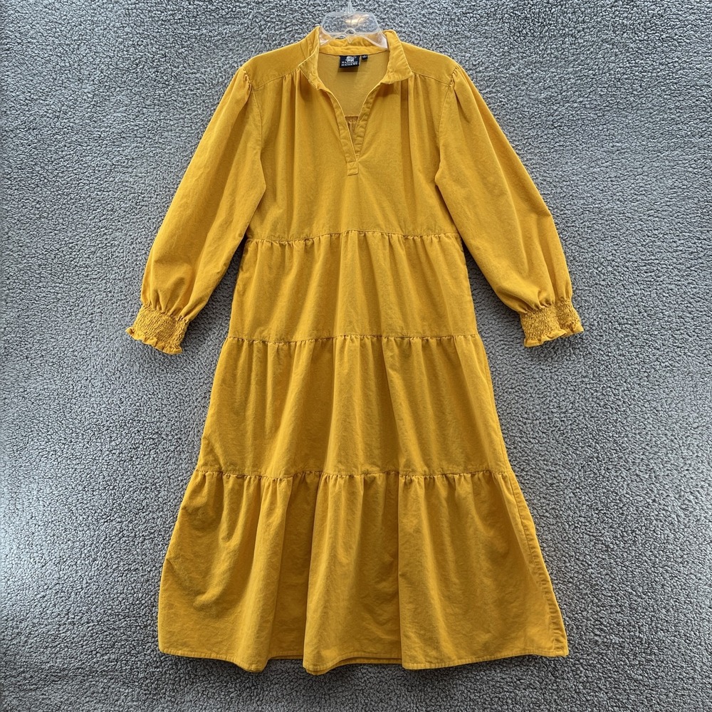 Madison Mathews Dress Womens Large Yellow Corduroy Maxi Tiered Boho Cottage